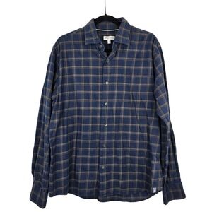 PETER MILLAR Men's Large Navy and Brown Plaid Long Sleeve Button Up Shirt